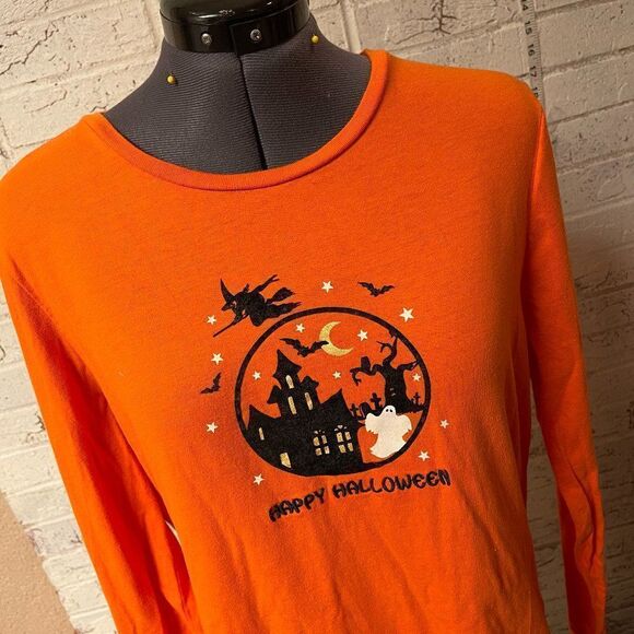 Tops - Happy Halloween Orange Black Witch Long SLeeve Tshirt XL